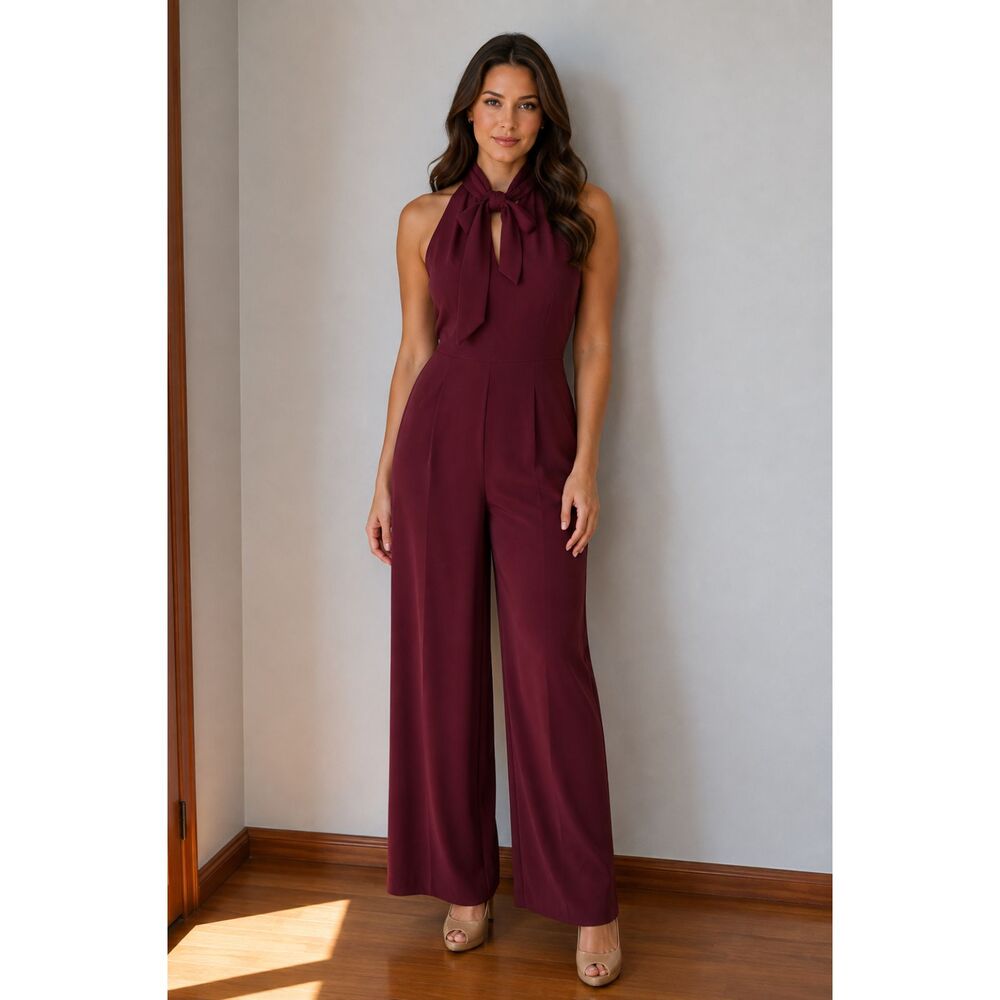 Julia Jordan Halter Tie Neck Wide Leg Jumpsuit Minimalist Modern Size 12
